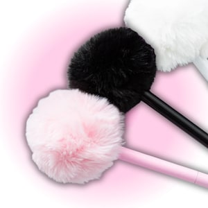Fur PomPom Pens (Pink/Black/White) Aesthetic Stationary Fur Pen, Cute and Kawaii