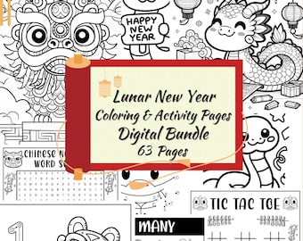 Year Of The Snake Activities Printable Bundle With Coloring, Word Scramble, Word Search, Counting, Games, Lunar New Year Kids Digital Pages