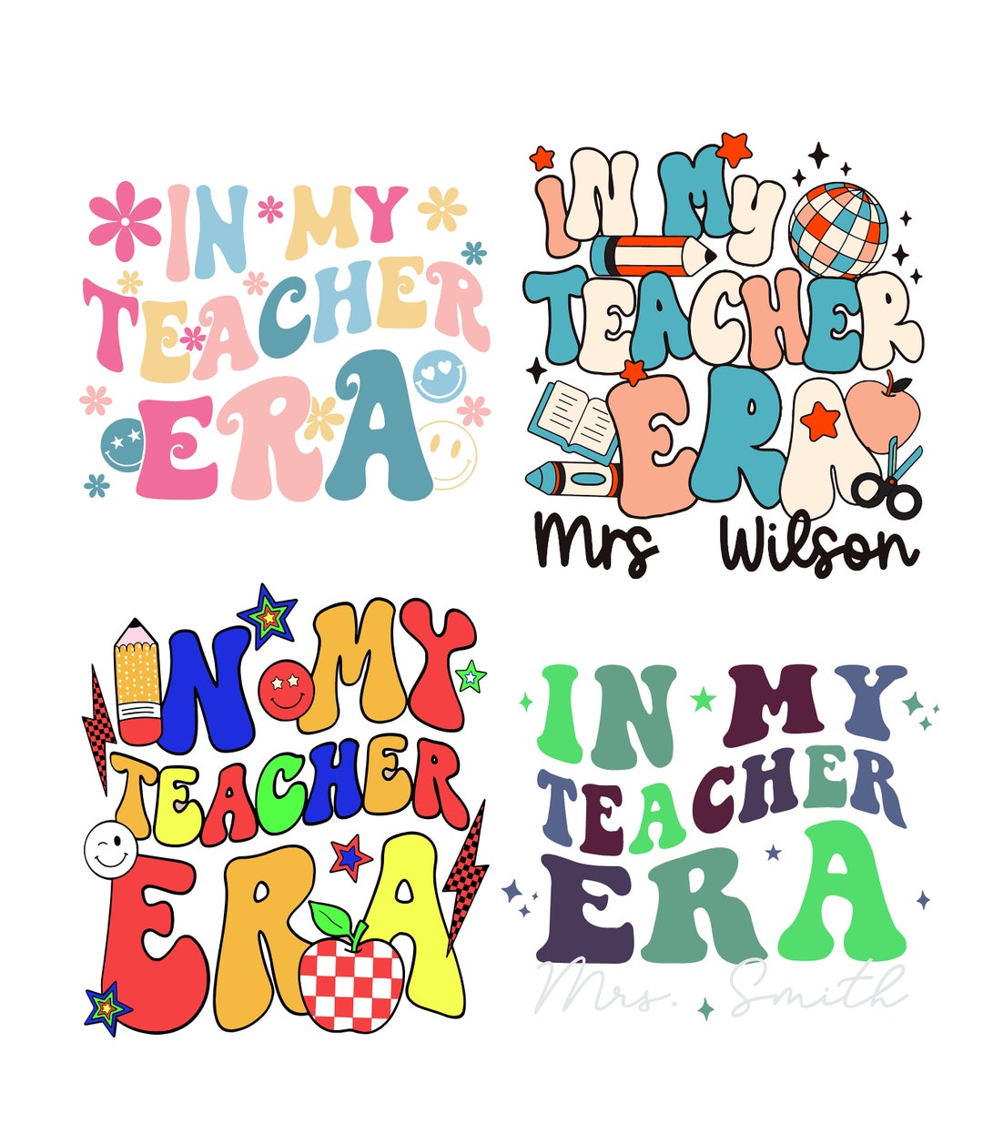 In My Teacher Era PNG Bundle, Teacher Era Retro Designs, Teacher Era