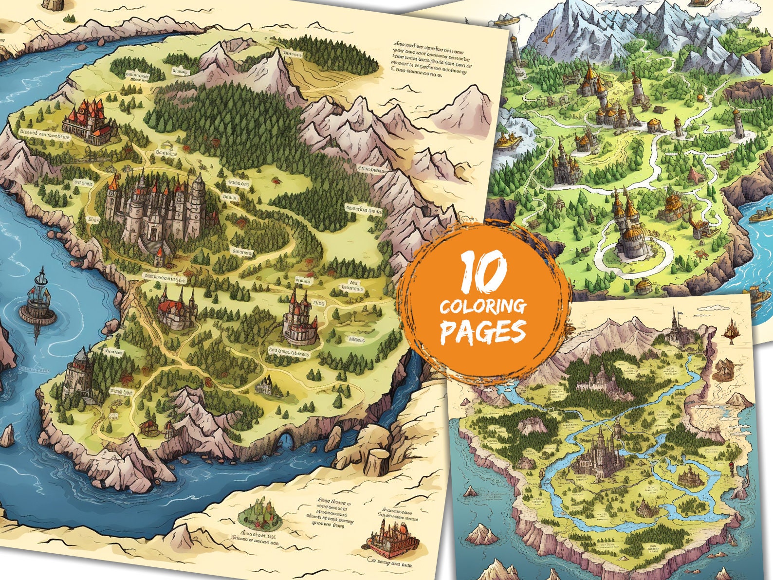 10 Printable Fantasy Map Coloring Pages Coloring Book Adults Kids ...