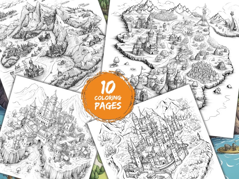 10 Printable Fantasy Map Coloring Pages Coloring Book Adults Kids ...