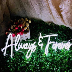 Letrero de neón "Always & Forever", letrero de neón con frase personalizada, letrero personalizado para bodas, decoración de compromiso, letrero de neón para recepción, letrero de neón con frase romántica