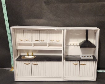 1:12スケールのミニチュアキッチンシンク＆コンロセット、ドールハウス