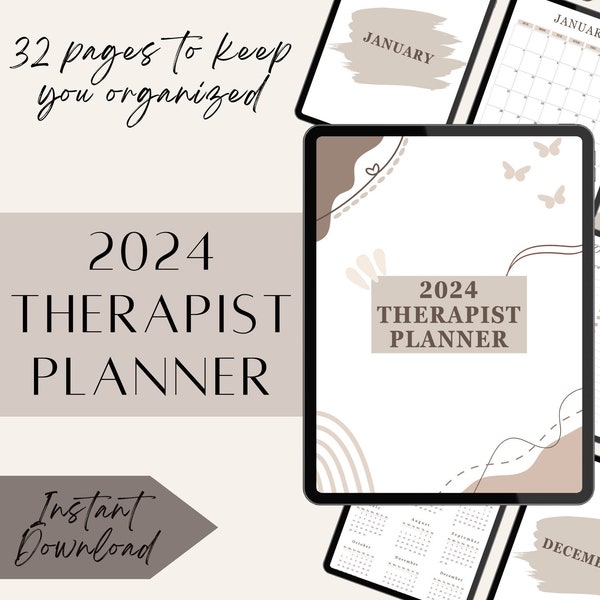 Therapist Planner 2024 - PDF for Goodnotes and Printing, Notes, Worksheets, Organization - Printable Mental Health Professional Aid