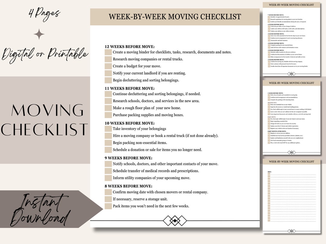 Moving Checklist - Printable Binder Inserts for a Stress-free Move ...