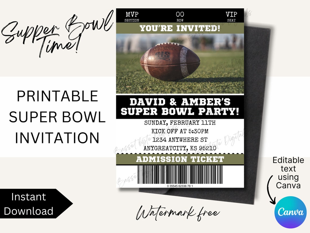 Super Bowl Superbowl Football Editable Invitation for Your Football Themed Party! Fully Editable ...