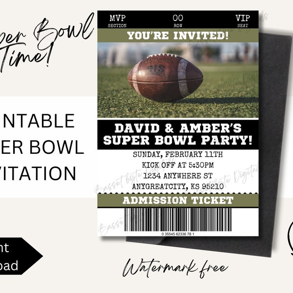 Super Bowl Superbowl Football Editable Invitation for Your Football Themed Party! Fully editable in Canva and for Digital or Printable Use!