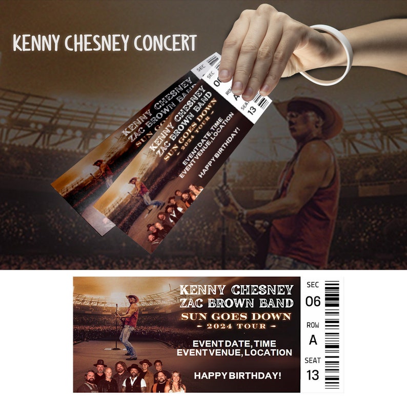 Editable Kenny Chesney Concert Ticket, Kenny Chesney Ticket, Zach Brown