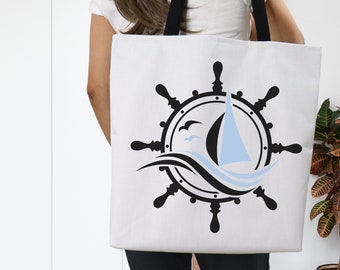 Ancla y barco bolso de mano náutico Ocean Vibe diseño bolsa de regalo casual playa bolso de mano playa vida bolsa de compras náutica temática regalo bolso de mano