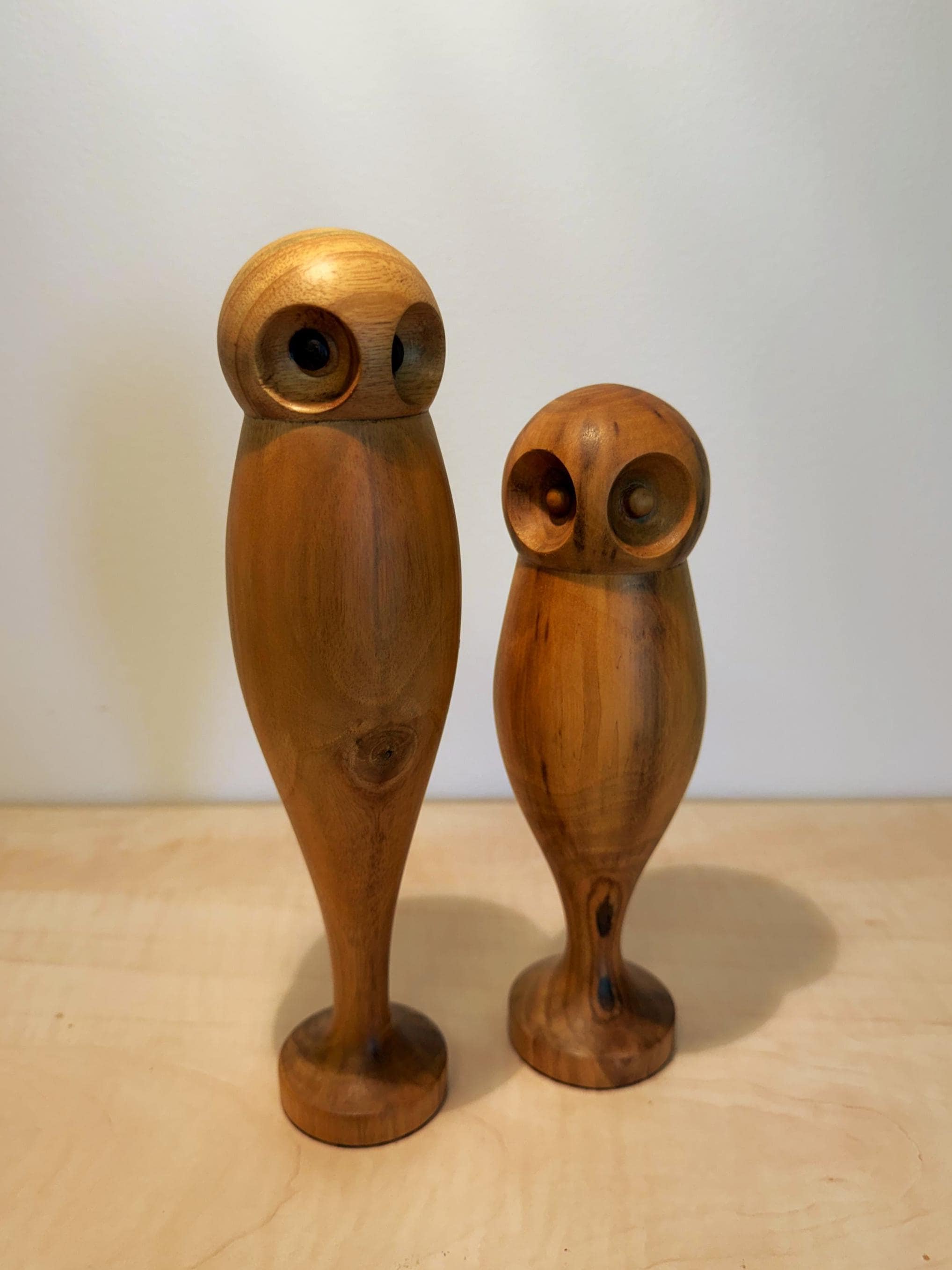Mid-Century Handmade Wooden Owl's