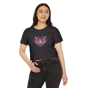 Stray Kids y2k Metallic Neo Cyber Tattoo Style Heart Cropped T Shirt