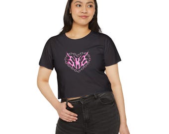Stray Kids y2k Metallic Neo Cyber Tattoo Style Heart Cropped T Shirt