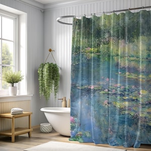 Quiet Monet Shower Curtain 71"x74" Tranquil Garden Pond Water Lily Art Elegant Impressionist Bathroom Decor Nature-Inspired Home Style