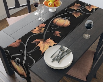 Pumpkin Vines Table Runner: Elegant Fall Harvest Decor