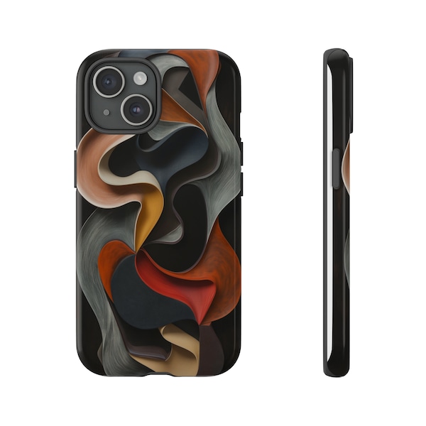 3D Wavy Art Phone Case, in the style of Jean Arp, groovy retro vintage mid-century art for iPhone Galaxy, Pixel, statement gift (A)