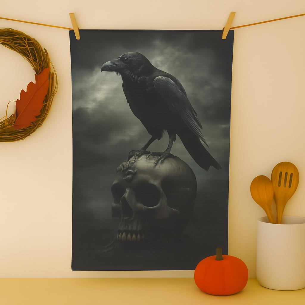 Raven Skull Halloween Tea Towel: Gothic Kitchen Decor - Etsy
