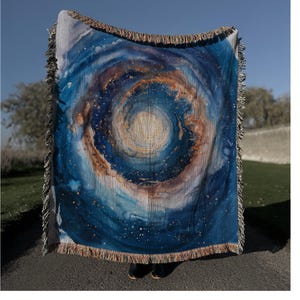 Celestial Watercolor Galaxy Woven Blanket | Cosmic Nebula Art Throw | Astronomical Home Decor Gift