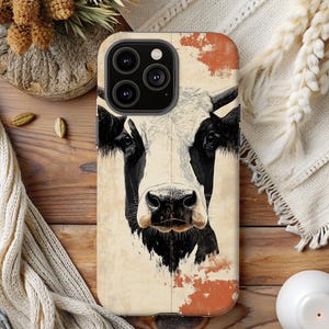 Western Cow Phone Case | Black and White Cowhide Farm Animal Cover | Rustic Country Style Shockproof Case | Gift for Her