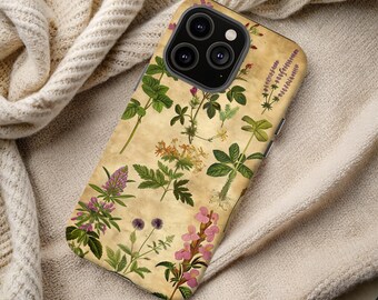 Custodia per telefono con motivo floreale vintage: design botanico retrò, custodia resistente.