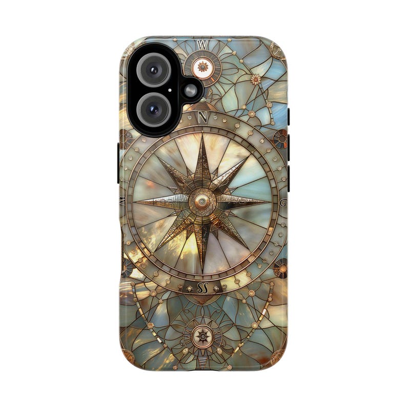 Coque de portable vintage en vitrail Compass : coque personnalisée double couche pour iPhone, Galaxy ou Pixel image 5