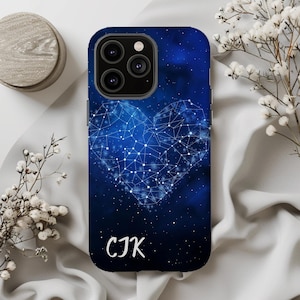 Heart Phone Case - Constellation Starry Night Design - Samsung Galaxy iPhone 16 15 14 13 12 Samsung S25 S24 S23 S22 Pixel 9 8 7 Personalized