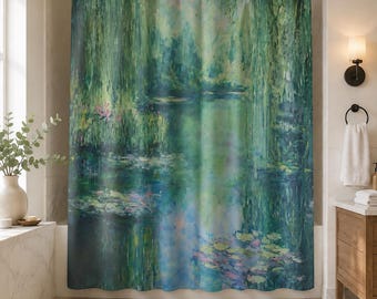 Shower Curtain Monet Water Lily | Impressionist Garden Art, Bathroom Decor Gift, 71x74