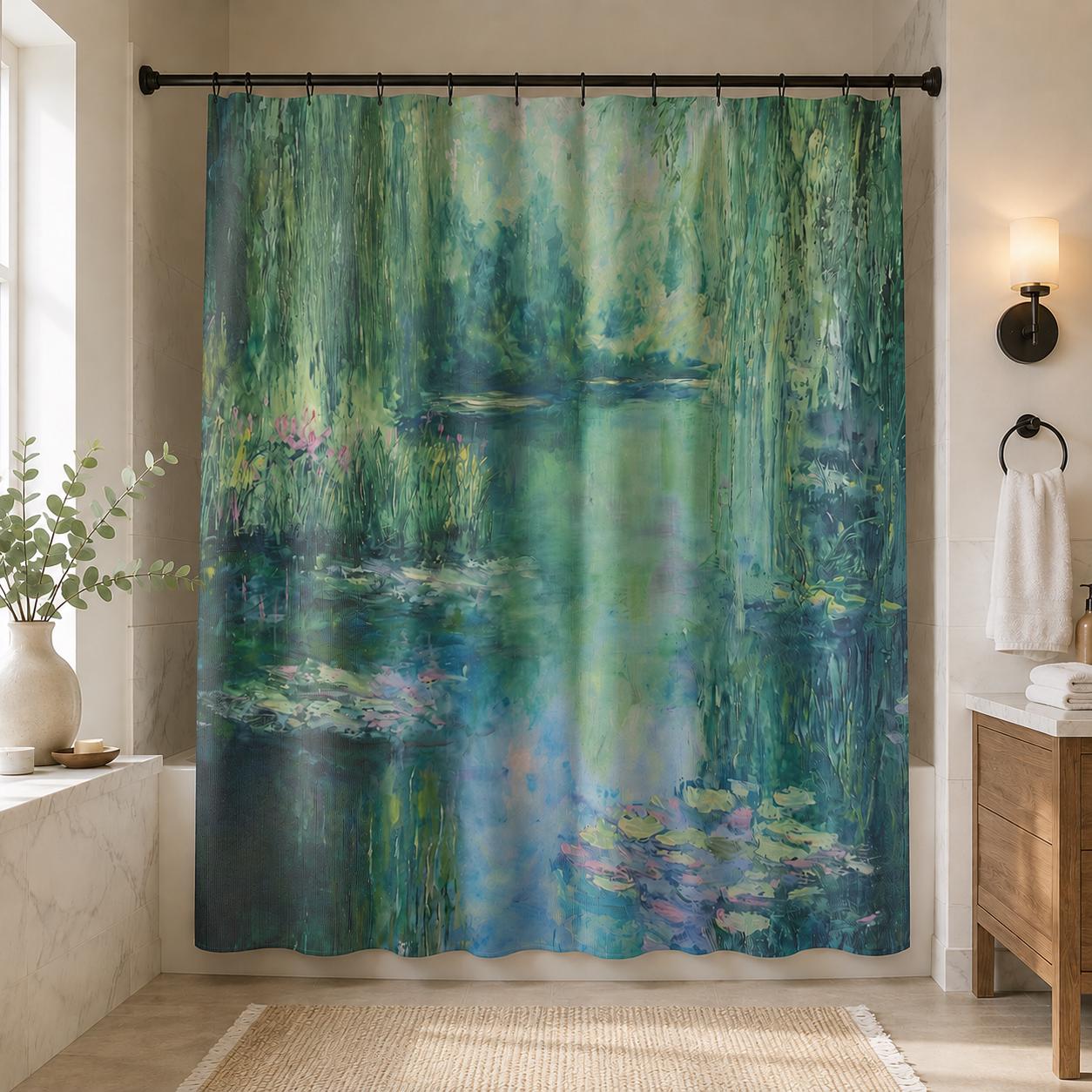 Shower Curtain Monet Water Lily Impressionist Garden Art, Bathroom…
