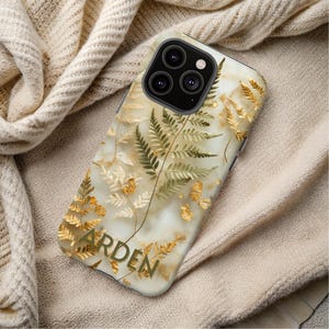 Gepersonaliseerde varen-telefoonhoes: botanisch bloemdessin, look van gedroogde bloemen