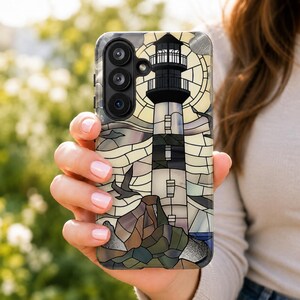 Phone Case Stained Glass Lighthouse | Coastal 3D Art, Ocean Lover Gift, iPhone Samsung Pixel Galaxy