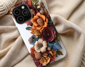 Fall Floral Phone Case, Personalized Minimalist Flowers in Autumn Colors for iPhone, Samsung, Pixel
