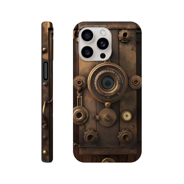 Étui pour téléphone solide Steampunk pour appareil photo, style rétro, image technique victorienne pour iPhone ou Samsung, appareil photo rétro vintage
