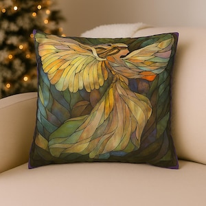 Glasmalerei Engel Kissenbezug: Wildlederimitat mit violettem Rand, zweiseitig