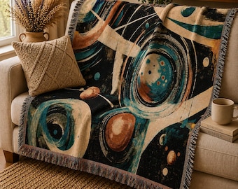 Woven Blanket Atomic Age | 1950s Sci-Fi Space Cotton Throw, Retro Gift