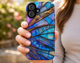 Phone Case Iridescent Butterfly | Faux Stained Glass Blue Purple, Gift for Her, iPhone Samsung Pixel