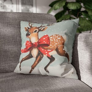 Funda de almohada navideña con renos, divertida decoración navideña, para sala de estar o dormitorio, inspirada en Beatrix Potter, gamuza sintética acogedora