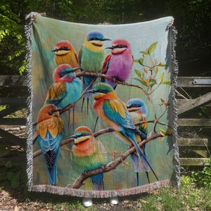 Colorful Birds Woven Blanket | Avian Art Throw for Nature-Inspired Home Decor | Gift for Bird-lover