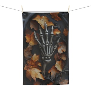 Torchon en microfibre fait main squelette effrayant : décoration de cuisine d&#39;Halloween