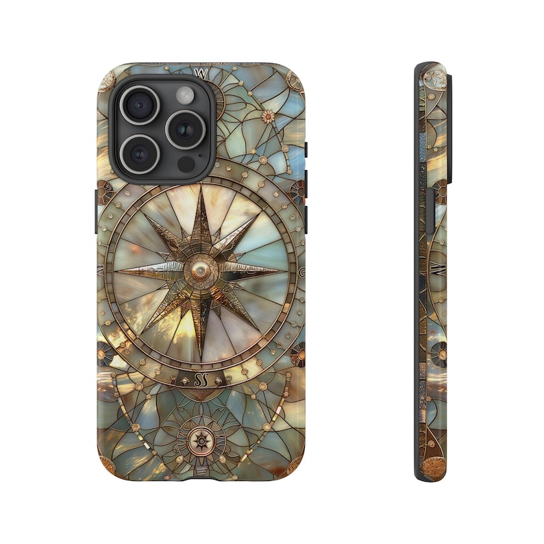 Coque de portable vintage en vitrail Compass : coque personnalisée double couche pour iPhone, Galaxy ou Pixel image 7