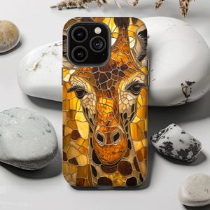 Custodia per telefono con giraffa dolce / Cover in mosaico di animali carini in vetro colorato / Custodia per iPhone 16, 15, 14, 13, 12, Samsung Galaxy S25, S24, S23, S22, Pixel 9, 8, 7 Pro