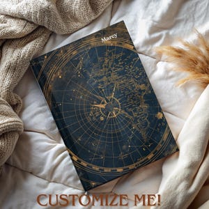 Journal de rêve personnalisé avec carte céleste du ciel nocturne de 150 pages à couverture rigide lignée, carnet de 5,75 x 20 cm - étoiles et planètes scintillantes
