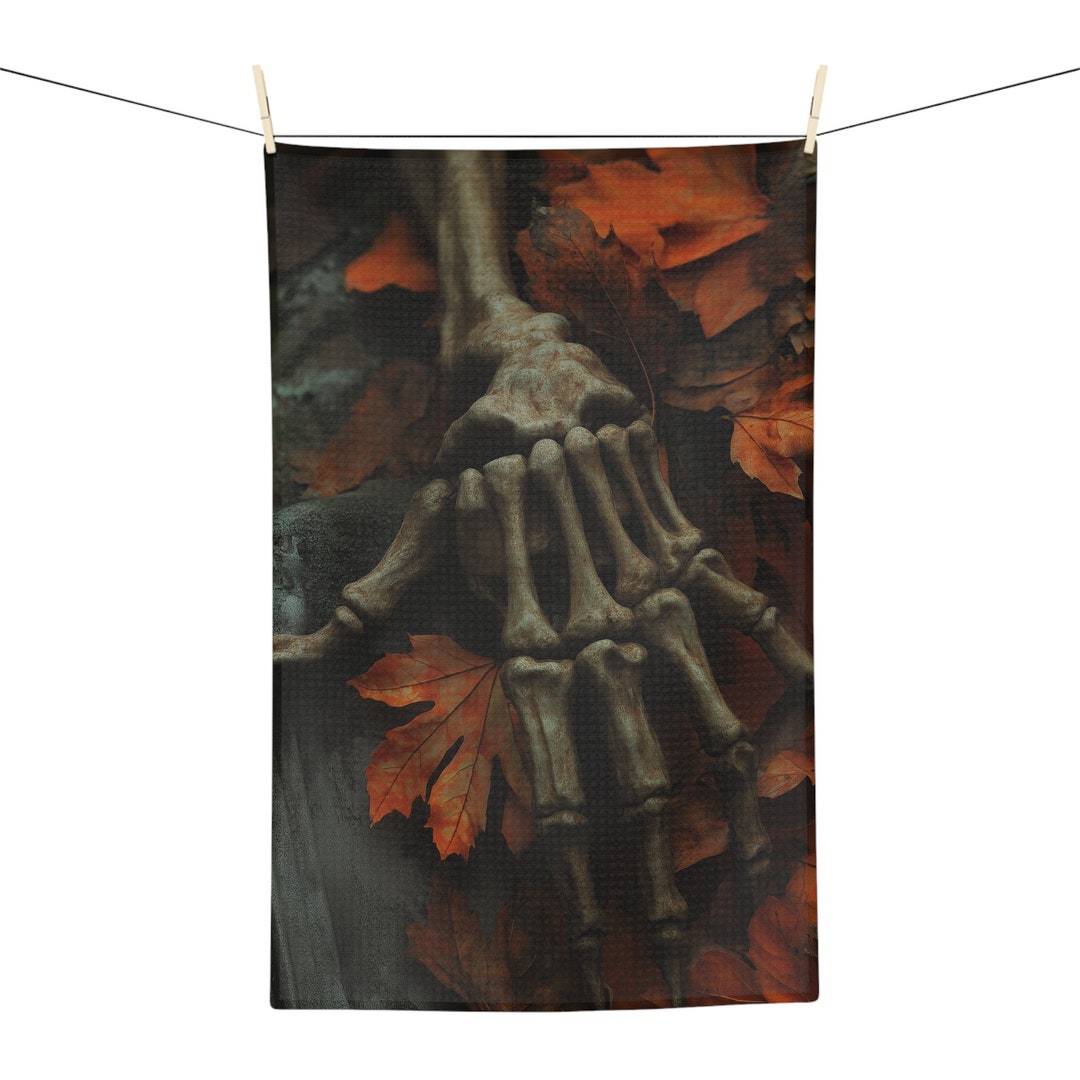 Skeleton Hand Tea Creepy Skeleton Hand Tea Towel: Halloween Kitchen Decor - Etsy