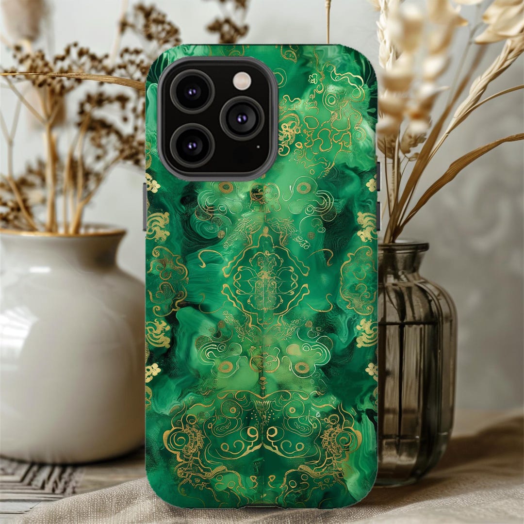 Asian Jade Phone Case - Intricate Patterns in Green - iPhone 16 15 14 ...