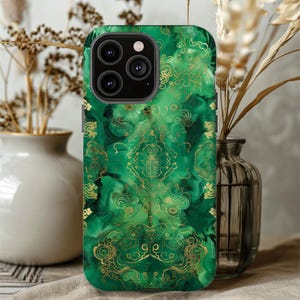 Asian Jade Phone Case - Intricate Patterns in Green - iPhone 16 15 14 13 12 Samsung S25 S24 S23 S22 Pixel 9 8 7, Emerald swirling design