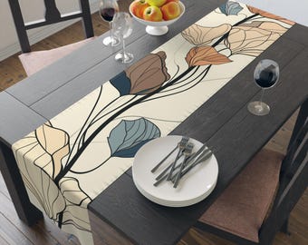 Tafelloper minimalistisch bloemen lijntekeningen botanisch, modern eetdecor, gastvrouw of housewarmingcadeau