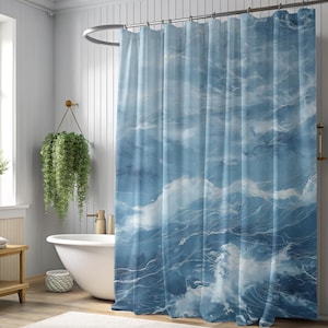 Tenda da doccia con onde oceaniche: arredamento per bagno in stile costiero tranquillo (180x180 cm)