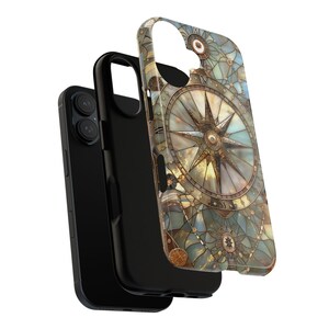 Coque de portable vintage en vitrail Compass : coque personnalisée double couche pour iPhone, Galaxy ou Pixel image 3