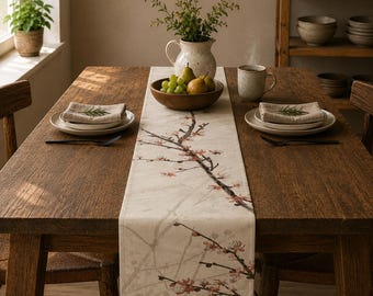 Table Runner Cherry Blossom | Japanese Spring Dining Decor, Asian Aesthetic Hostess Gift