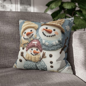 Funda de almohada navideña con diseño de muñeco de nieve, adorable funda de almohada con diseño de muñeco de nieve, aspecto bordado duradero, funda de cojín cuadrada, varios tamaños