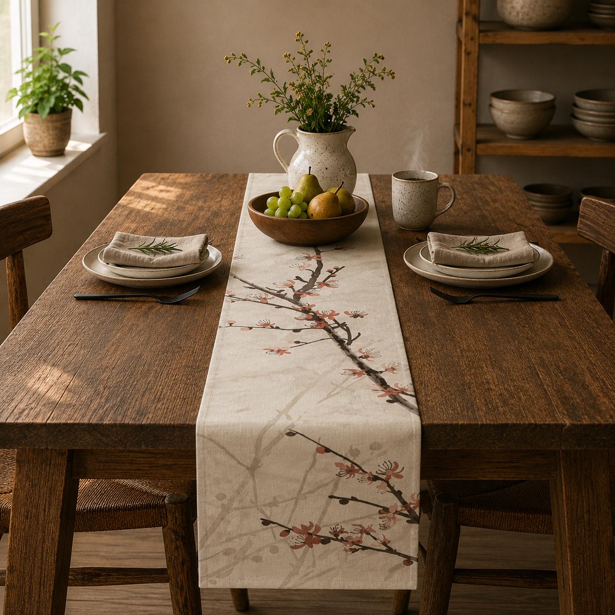 Cherry Blossom Table Runner: Japanese Floral Art, Zen Decor - Etsy