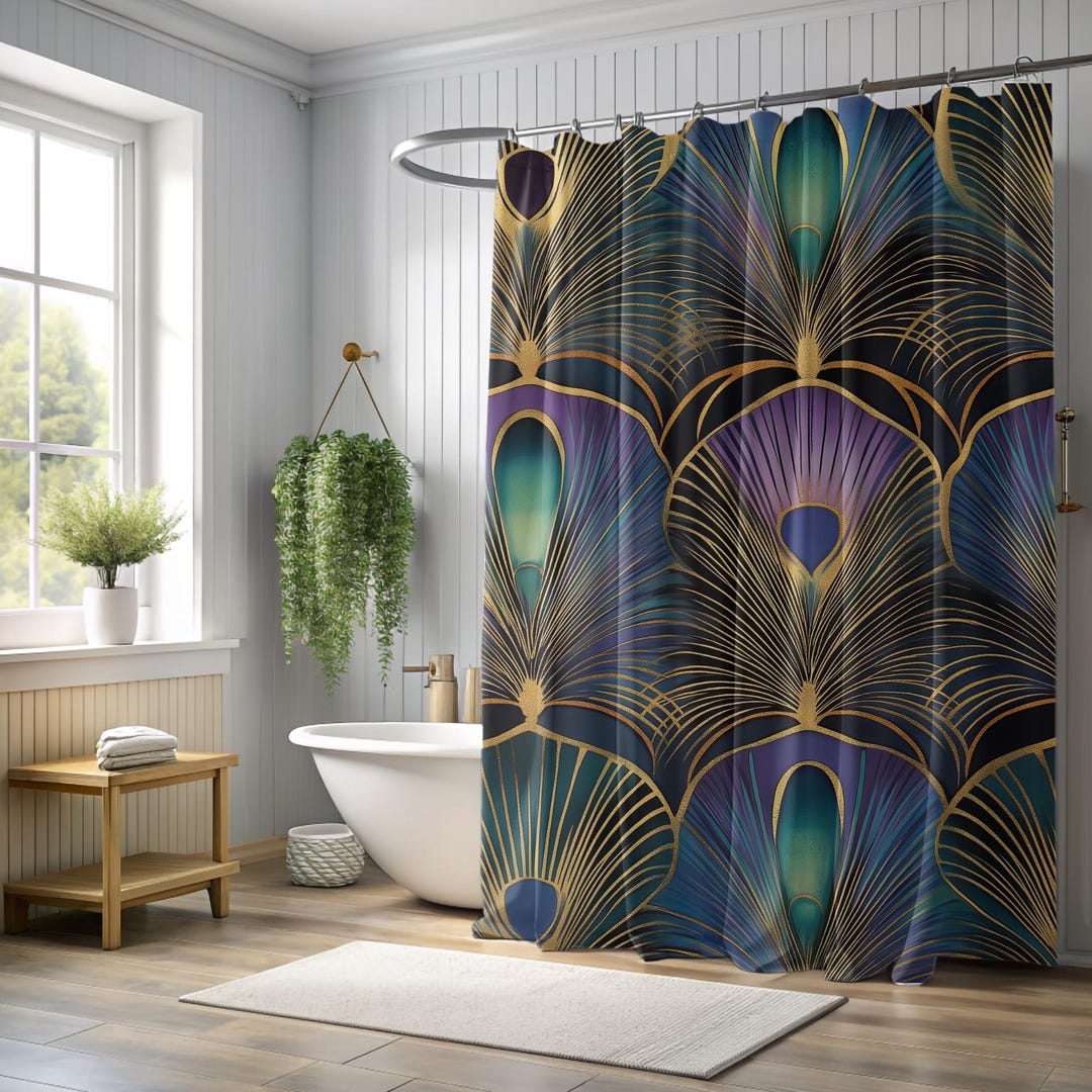 Peacock Shower Curtain Modern Art Design, Boho Home Decor, Vibrant